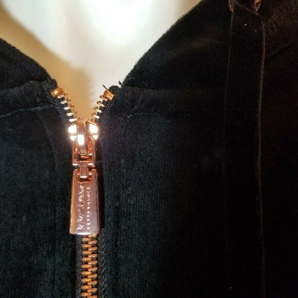 Betsey Johnson Black Velvet Rose Gold Zip Up Hooded  Track Jacket Small NWT - Picture 5 of 8